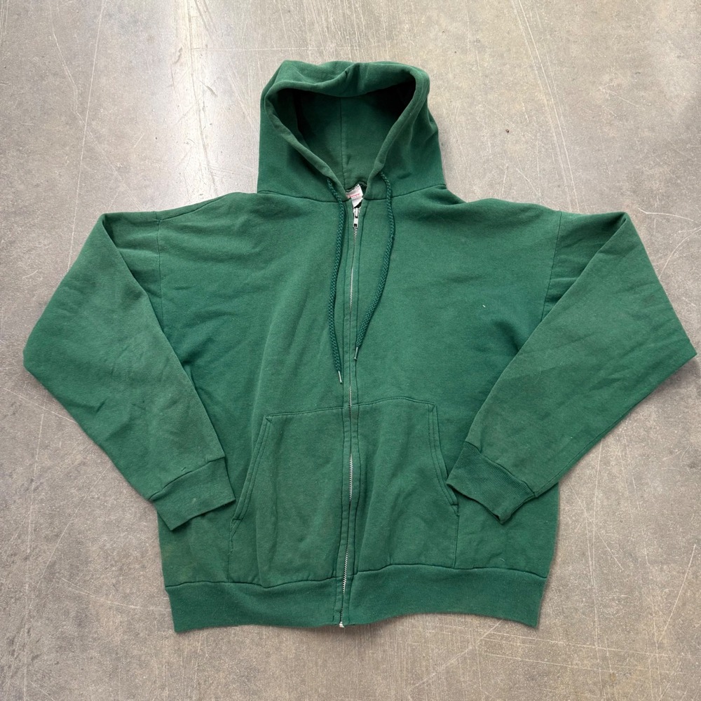 Vintage Hanes Activewear Zip Up Hoodie XL Green Blank Made in USA 90s Sweatshirt